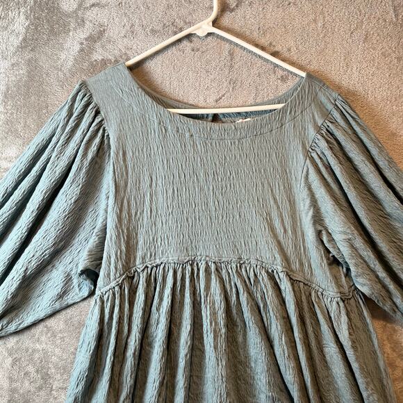 Free People Get Obsessed Babydoll Dress Teal Blue Size Medium Gauzy - Picture 2 of 6